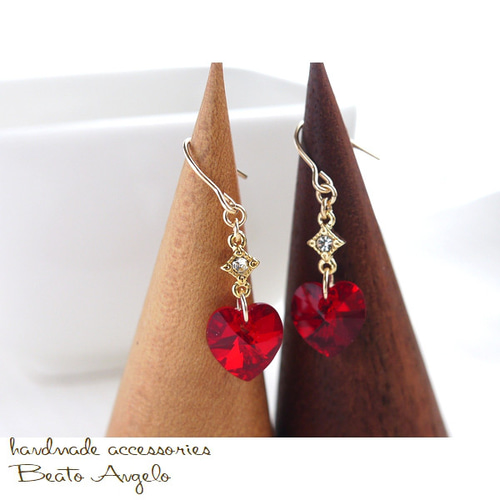 ✤K14GF スワロフスキー 6228と石留めスクエアのピアス(p-082)シャムAB