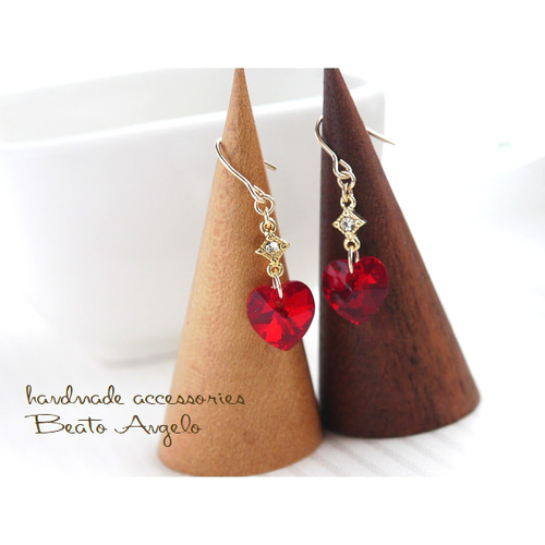 ✤K14GF スワロフスキー 6228と石留めスクエアのピアス(p-082)シャムAB