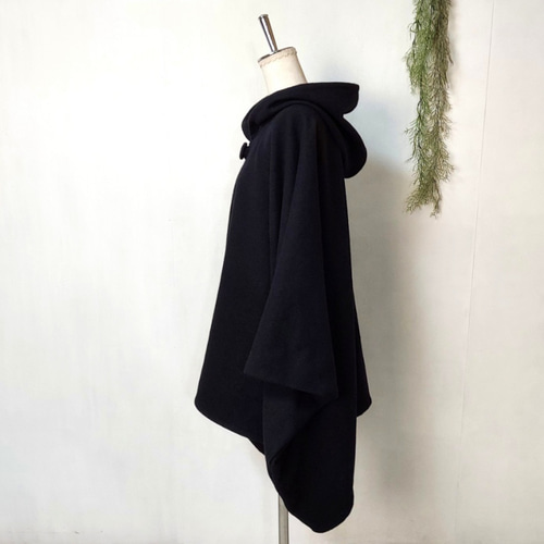 極美品☆カシミヤ100% ポンチョ 羽織 マント 黒 日本製】カシミヤ100