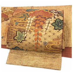 美品　金茶　上質　正絹　袋帯　二部式　箔　太織　松模様　二重太鼓　作り帯　 2枚目の画像