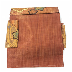 美品　金茶　上質　正絹　袋帯　二部式　箔　太織　松模様　二重太鼓　作り帯　 4枚目の画像