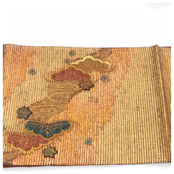 美品　金茶　上質　正絹　袋帯　二部式　箔　太織　松模様　二重太鼓　作り帯　 8枚目の画像