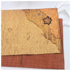 美品　金茶　上質　正絹　袋帯　二部式　箔　太織　松模様　二重太鼓　作り帯　 3枚目の画像