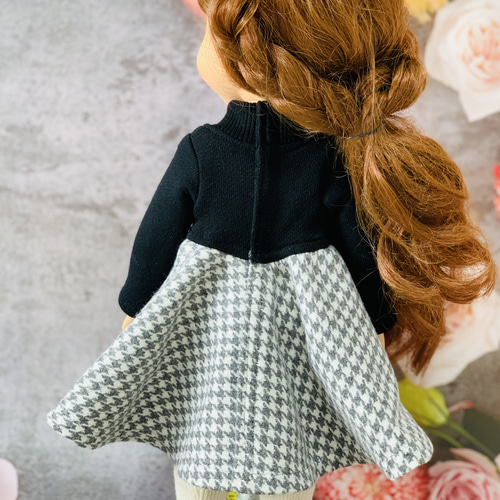 受注製作サイズ90-140】子供服 ドール服 お揃い 千鳥格子 ワンピース 