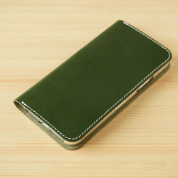 牛革 iPhone14/14pro カバー  ヌメ革  レザーケース  手帳型  グリーンカラー 2枚目の画像
