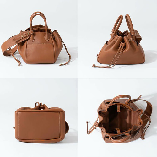 本革 2Way 巾着仕様 トートバッグ ショルダーバッグ マチ広め