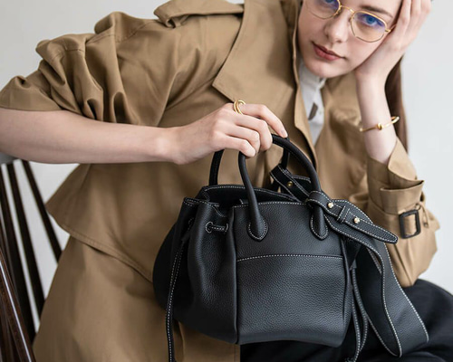 【極美品】HAYNI 巾着かごバッグ ショルダーバッグ ブラックステッチ ハンドバッグ | HAYNI ( ヘイニ )《公式通販》