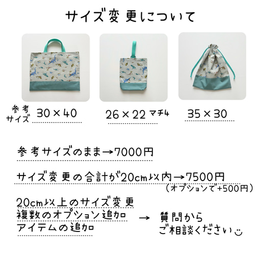 サイズ変更可能 3点セット 入園入学グッズ レッスンバッグ 上履き袋