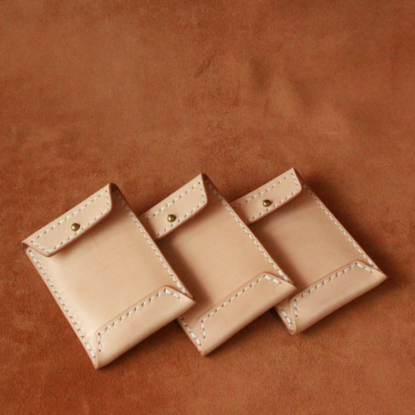 【オーダー品展示】革のポチ袋　ピット鞣し牛ヌメ　革のミニサイズ封筒　3点セット 3枚目の画像