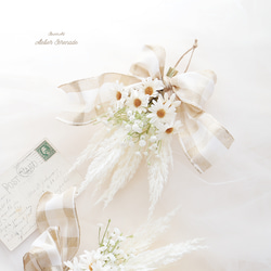 選べるギフトタグ♩魔女の小部屋のナチュラルスワッグ - Check ribbon & White Flowers 5枚目の画像