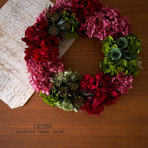赤・緑プリザーブドフラワーリース リース FROMA 通販 15023779