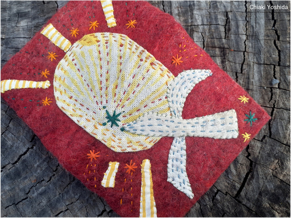 カードケース・名刺入れ　太陽に飛ぶとり　～羊毛フェルト　インド綿　ブロックプリント　刺繍　パッチワーク 4枚目の画像