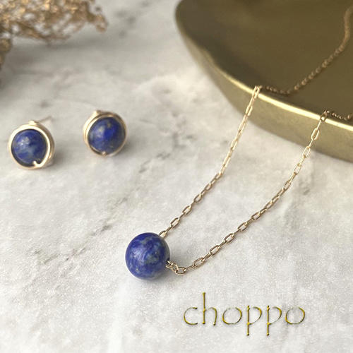 Creema限定！6㎜ラピスラズリのピアス＆ネックレス2点セット 14kgf  
