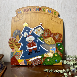 トールペイント：クリスマスプレート サンタ 雪だるま サンタ トナカイ