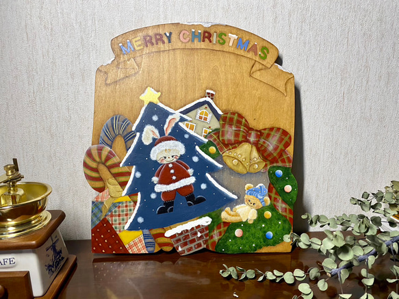 クリスマストールペイントほか飾りセット5点 トールペイント：クリスマスプレート サンタ 雪だるま うさぎ