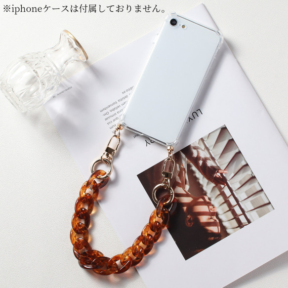 ショート ストラップ スマホケース iPhoneケース 韓国 べっ甲 シェル 全機種対応 カバー スマホショルダー 8枚目の画像
