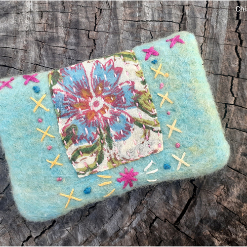 カードケース・名刺入れ 南の国の花 ～羊毛フェルト インド綿 ブロック