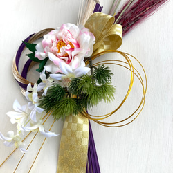 水引金紫正月しめ飾り・桃色椿と蘭 5枚目の画像