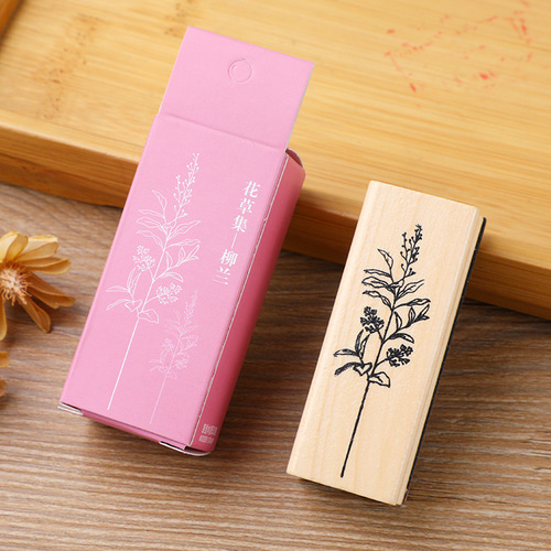 セール　涂花日記シリーズスタンプ　レトロ木製ハンコ　植物額縁ラベルスタンプ8点 セール涂花日記シリーズスタンプレトロ木製ハンコ植物額縁ラベル