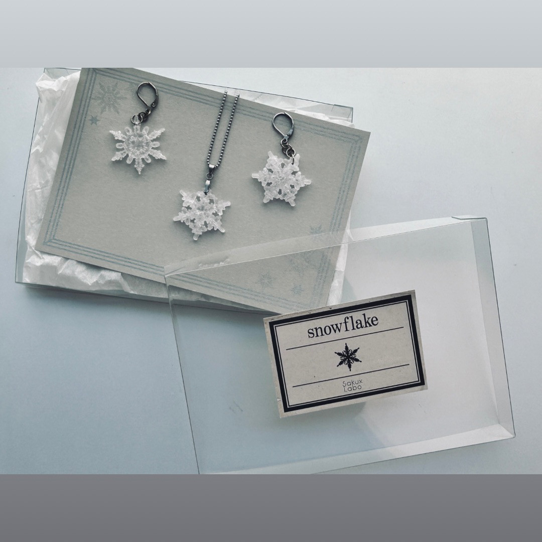 雪、ついてるよ　雪の結晶　イヤーアクセ&ネックレスboxセット《2月末まで》