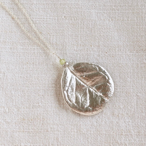 Feijoa leaf stone necklace (round) [P074SV(ST)] 1枚目の画像