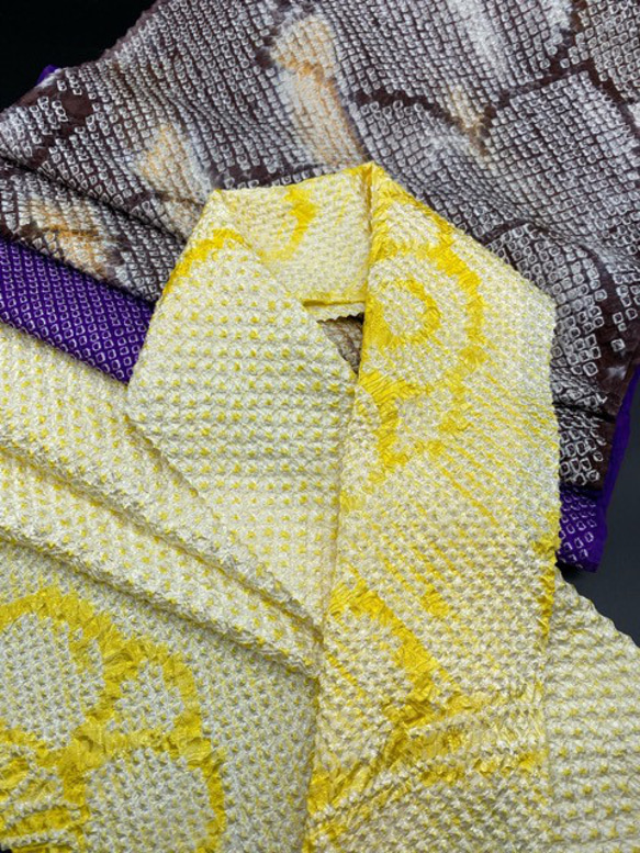 0946アレンジ帯揚5点セット 総絞り　半襟・帯留め・根付・絹帯締め 4枚目の画像