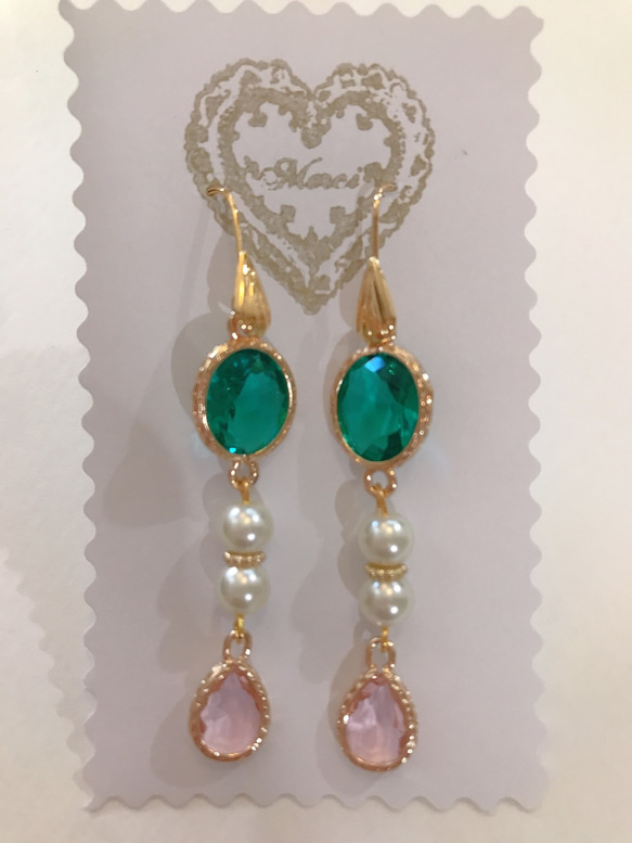 babypinkdrop princess pierce with pearl(K18GF) emeraldgreen 15枚目の画像