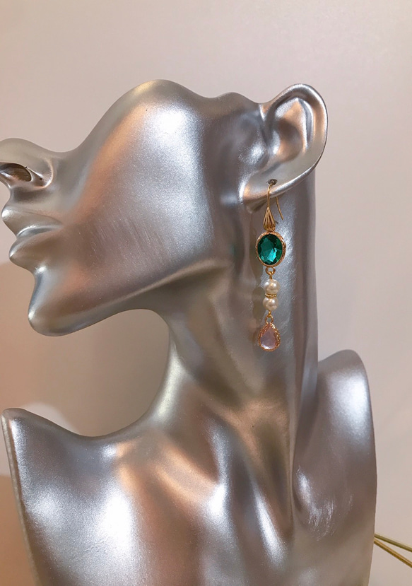 babypinkdrop princess pierce with pearl(K18GF) emeraldgreen 8枚目の画像