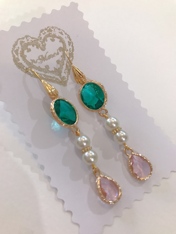 babypinkdrop princess pierce with pearl(K18GF) emeraldgreen 7枚目の画像