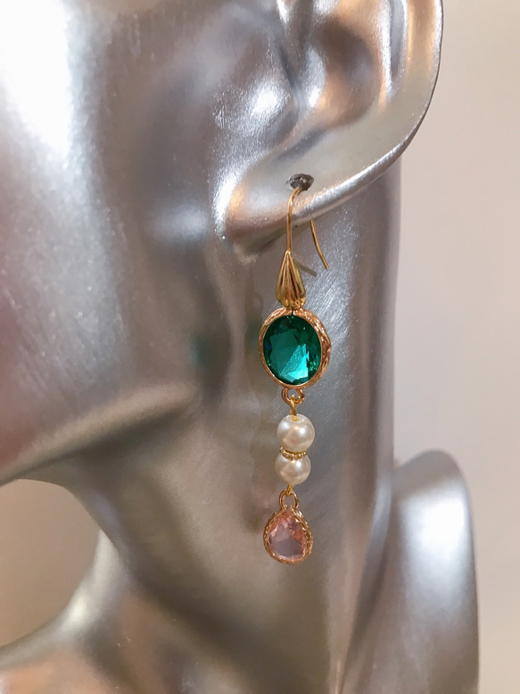 babypinkdrop princess pierce with pearl(K18GF) emeraldgreen 9枚目の画像