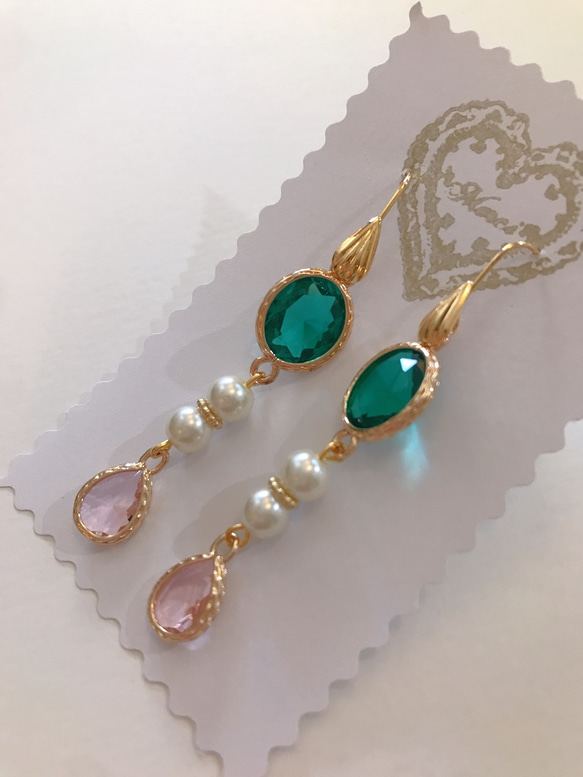 babypinkdrop princess pierce with pearl(K18GF) emeraldgreen 13枚目の画像