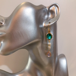 babypinkdrop princess pierce with pearl(K18GF) emeraldgreen 3枚目の画像