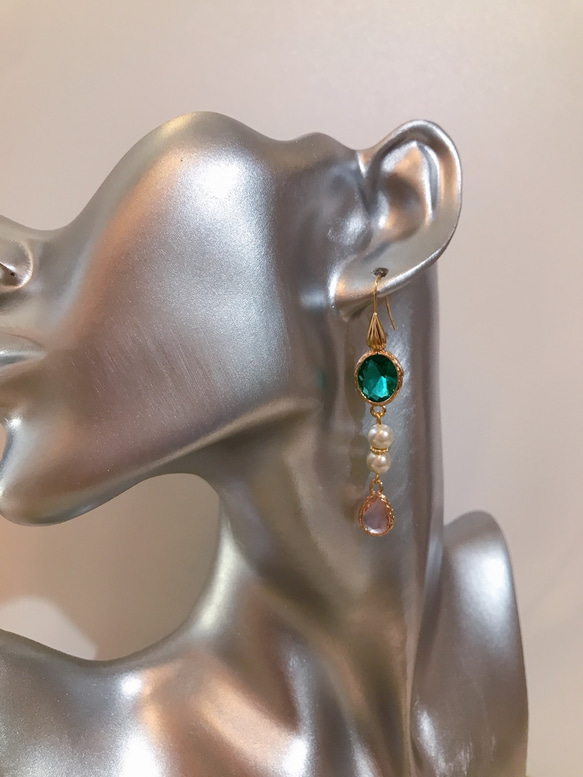 babypinkdrop princess pierce with pearl(K18GF) emeraldgreen 3枚目の画像