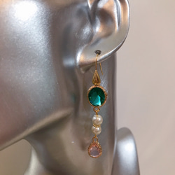 babypinkdrop princess pierce with pearl(K18GF) emeraldgreen 4枚目の画像