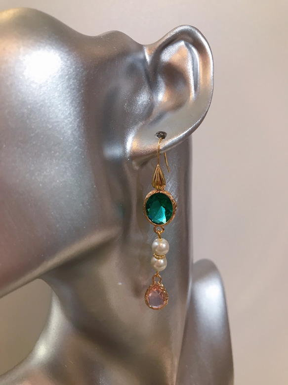 babypinkdrop princess pierce with pearl(K18GF) emeraldgreen 4枚目の画像