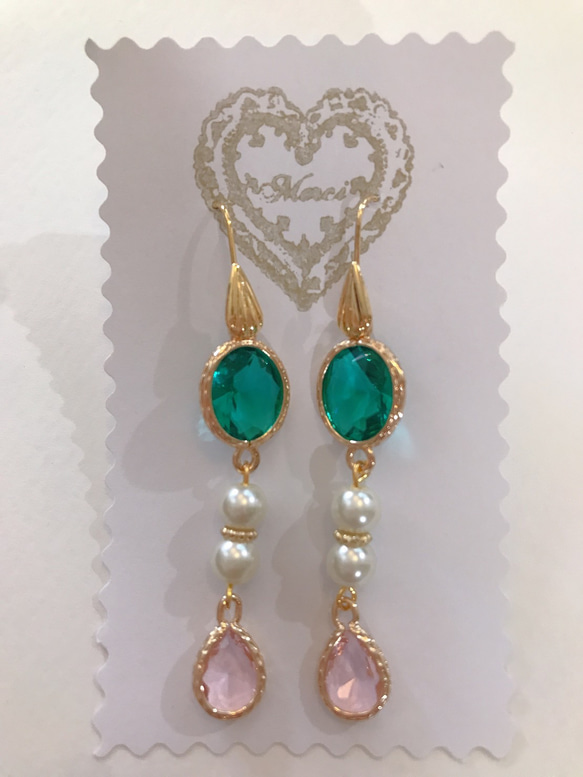 babypinkdrop princess pierce with pearl(K18GF) emeraldgreen 12枚目の画像