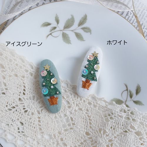 クリスマスツリー刺繍パッチンピン クリスマスヘアアクセサリー  