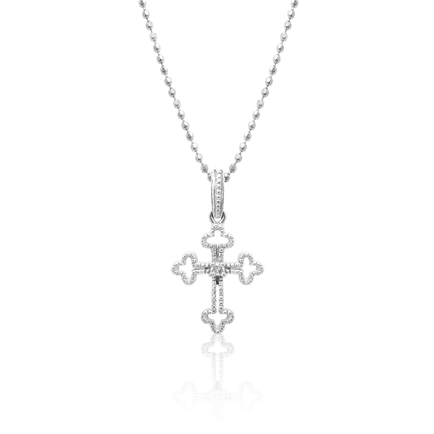 【在庫1点あり】K18 ホワイトゴールド 天然石 ダイヤモンド クロス 十字架 モチーフ 華奢 カットボールチェーン