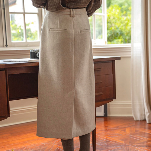 ウール混 スッキリ着こなすロングスカート【冬春秋】ライトベージュ
