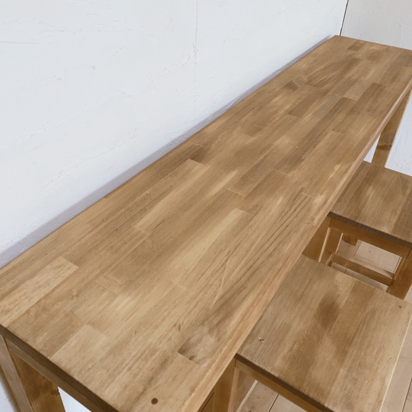 30.W130 薄型テーブル チェア 3点セット ナチュラル オーダー 木製 韓国風 4枚目の画像