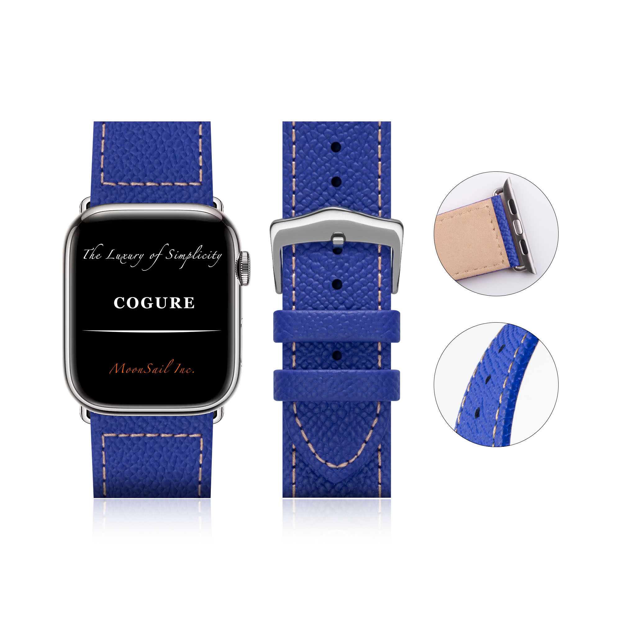 Apple Watch ヨーロピアンエンボスレザーバンド ブルーロワイヤル【BlueRoyal】N01