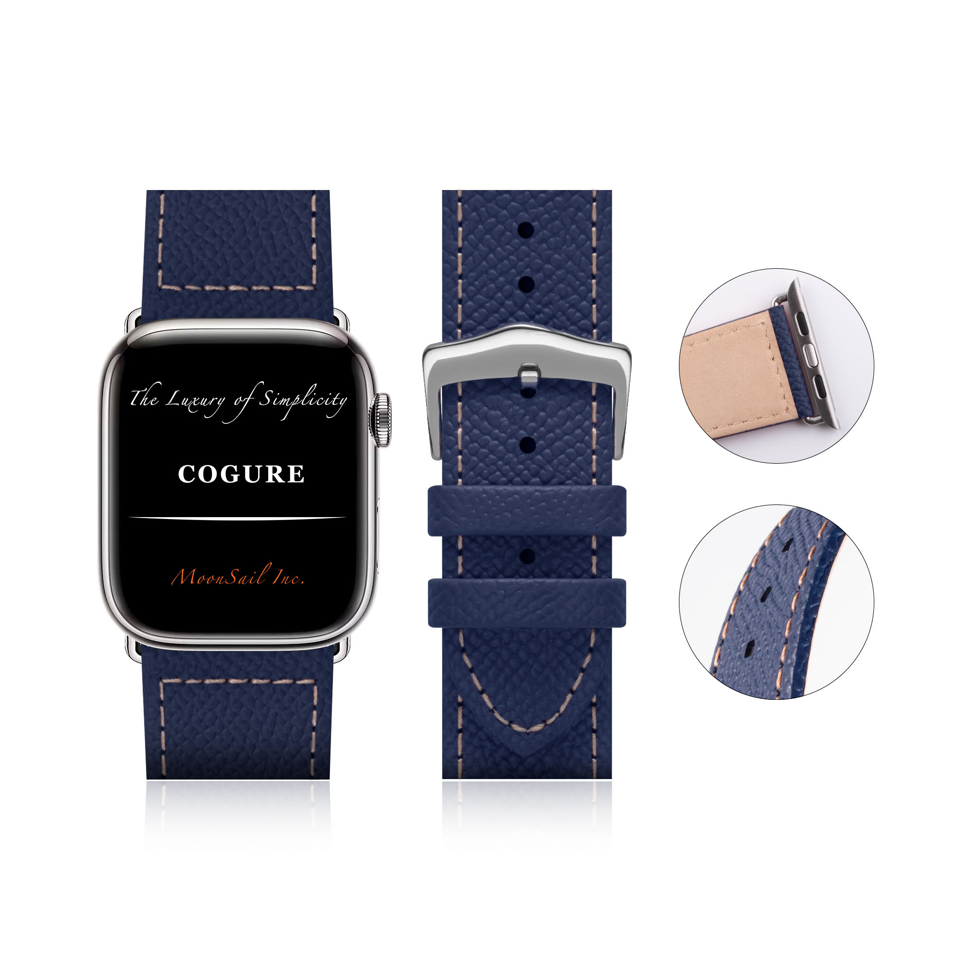 Apple Watch ヨーロピアンエンボスレザーバンド ネイビー【Navy】N01