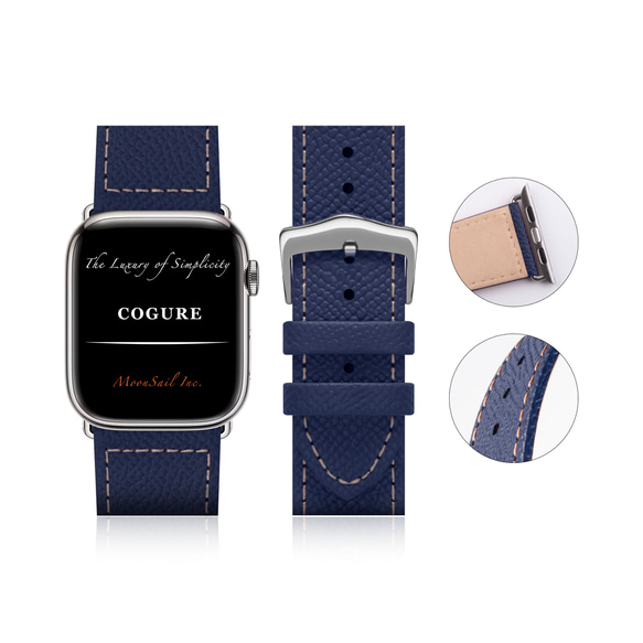 Apple Watch ヨーロピアンエンボスレザーバンド ネイビー【Navy】N01 1枚目の画像