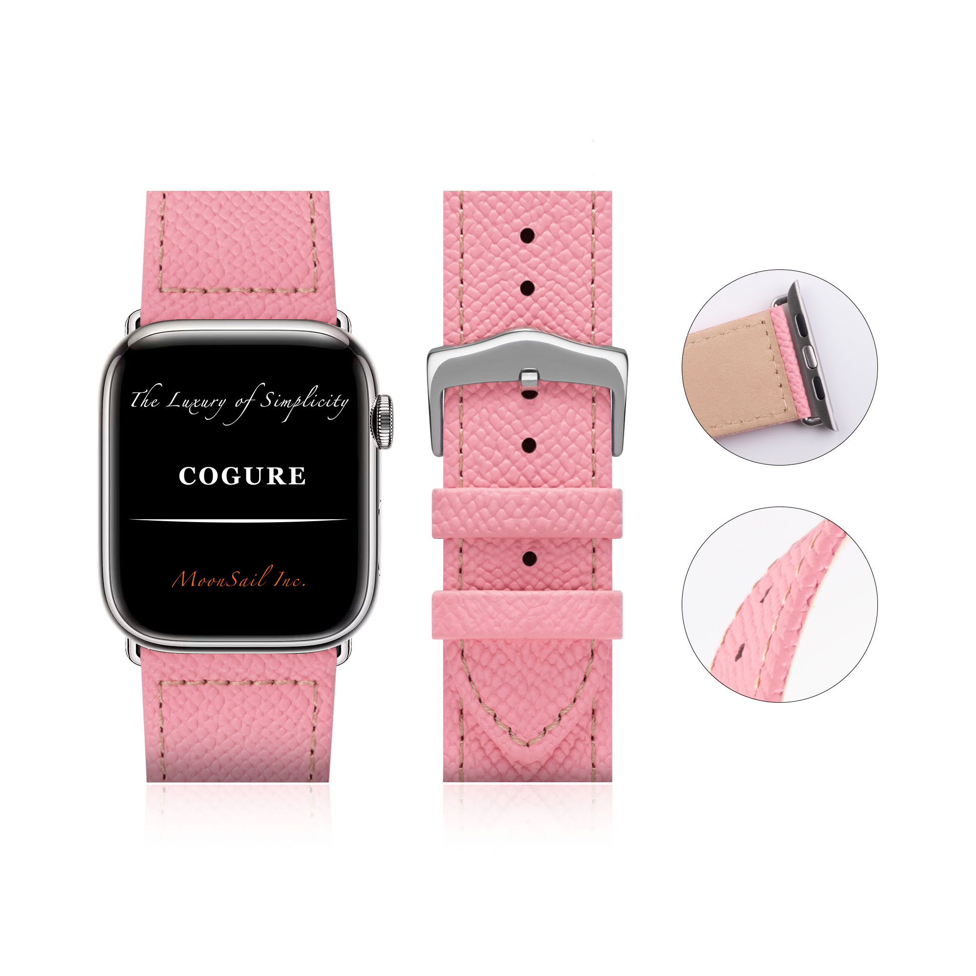 Apple Watch ヨーロピアンエンボスレザーバンド ピンク【Pink】N01
