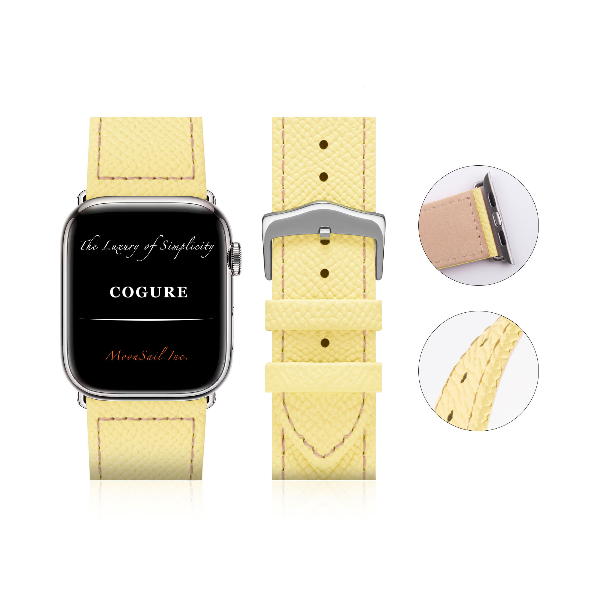 Apple Watch ヨーロピアンエンボスレザーバンド ジョーヌプッサン【JaunePoussin】N01