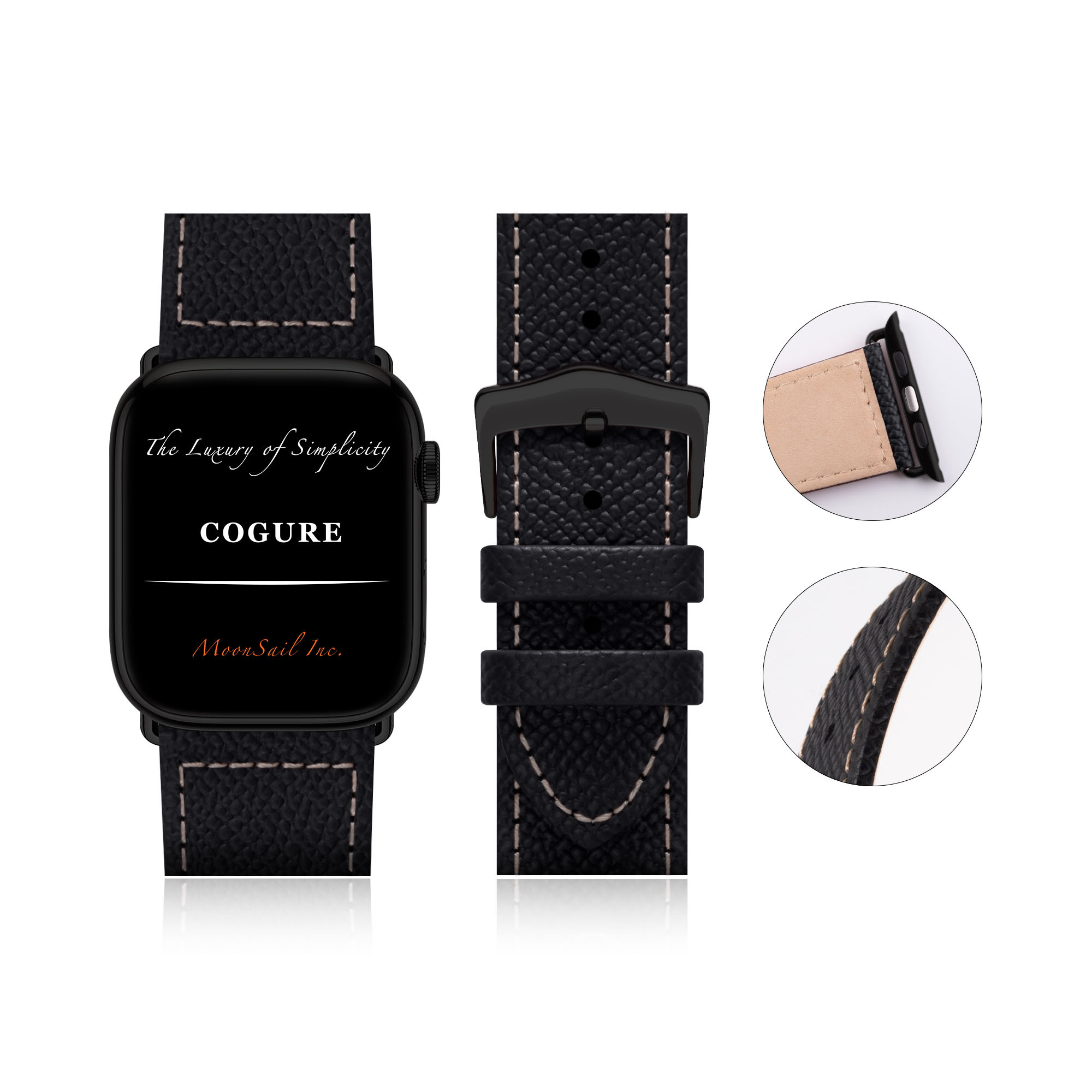 Apple Watch ヨーロピアンエンボスレザーバンド ブラック【Black】N01