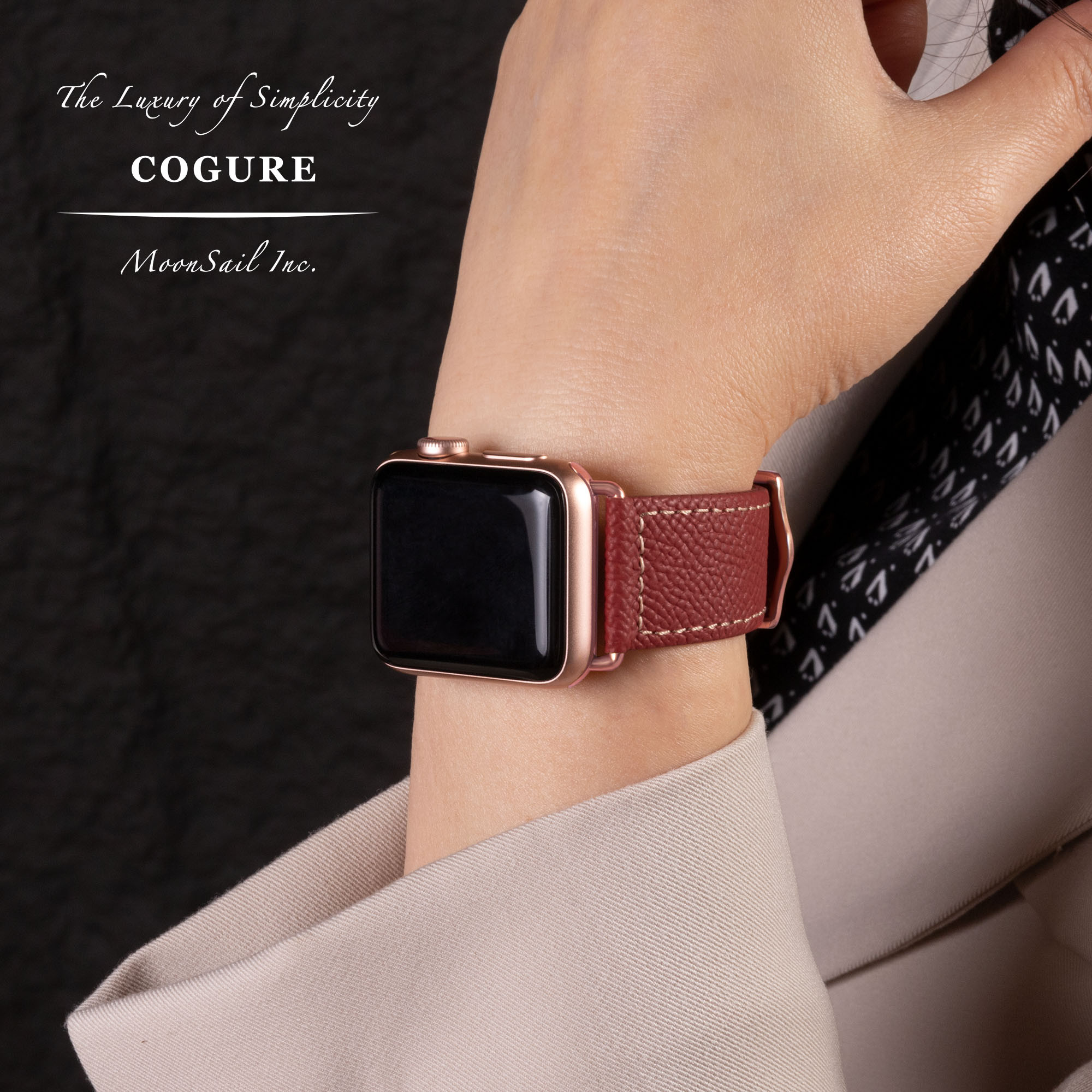 Apple Watch ヨーロピアンエンボスレザーバンド ブラック【Black】N01