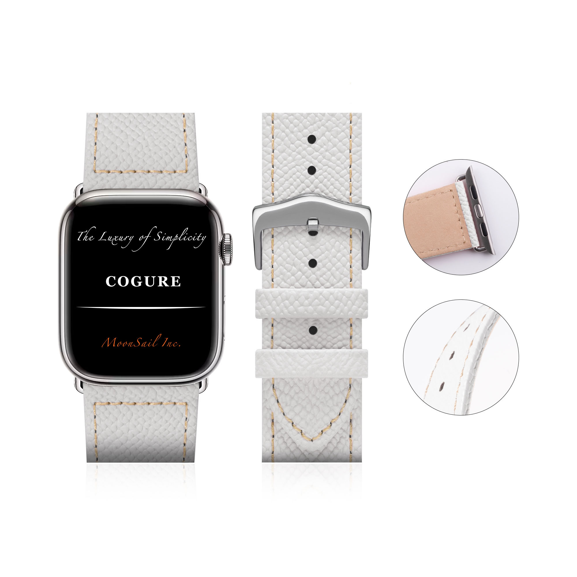 Apple Watch ヨーロピアンエンボスレザーバンド ホワイト【White】N01