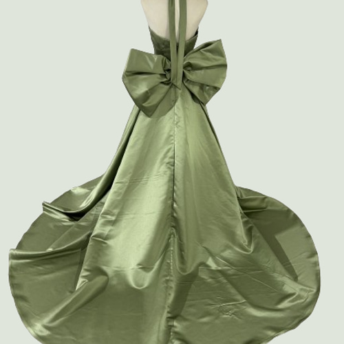 ホルターネック パーティードレス ふっくら柔らかなバックリボン 光沢  