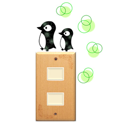 ペンギンとふわまるのウォールステッカー（黄緑） 1枚目の画像